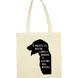 tote bag dog waits