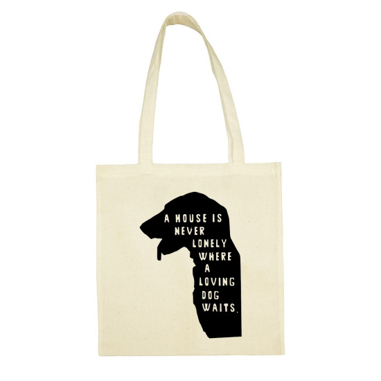 tote bag dog waits